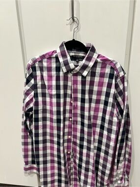 Banana Republic Men's Purple, Black & White Checked Button-Down Shirt